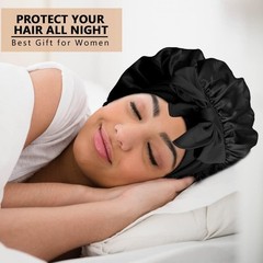 WUBAYI 2PCS Satin Sleep Cap, Silk Bonnet Hair Wrap for Large, Black, Red