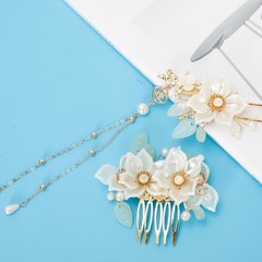 5 PCS Camellia Flower Tassels Hairpins Chinese Hanfu Crystal Rhinestone Clip