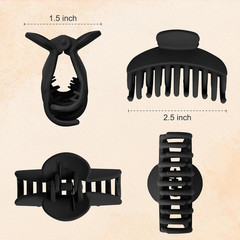 4 Matte Black Hair Claw Clips Double Row Teeth Grip Set