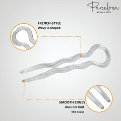 Parcelona French Sleek 3 1/2″ Celluloid Wavy U Shaped Hair Pins for Women(3 Pcs)