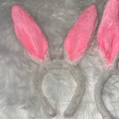 Plush Bunny Ears Headband Set 2pc White Pink Easter Costume Accessory
