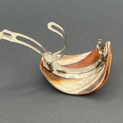 French Hair Barrette Ponytail Clip Holder Brown White Striped Design