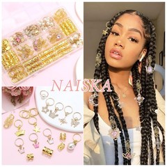 156Pcs Pink Crystal Dreadlock Jewelry, Gold Hair Cuffs & Coils, Braids Decor