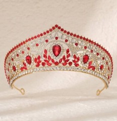 Women’s Tiara Crystal Wedding Royal Princess Queen Quinceañera Red