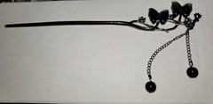 1 pc Women’s Tassel Hair Stick Black Beads Fringe Butterflies Hairpin Metal CUTE