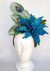 Headdress Women Adult Holiday Party Poinsettia Peacock Blue Green New Years USA