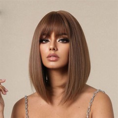 Straight Hair Female Gradient Golden Wig Medium Long Hair Clavicle Hair