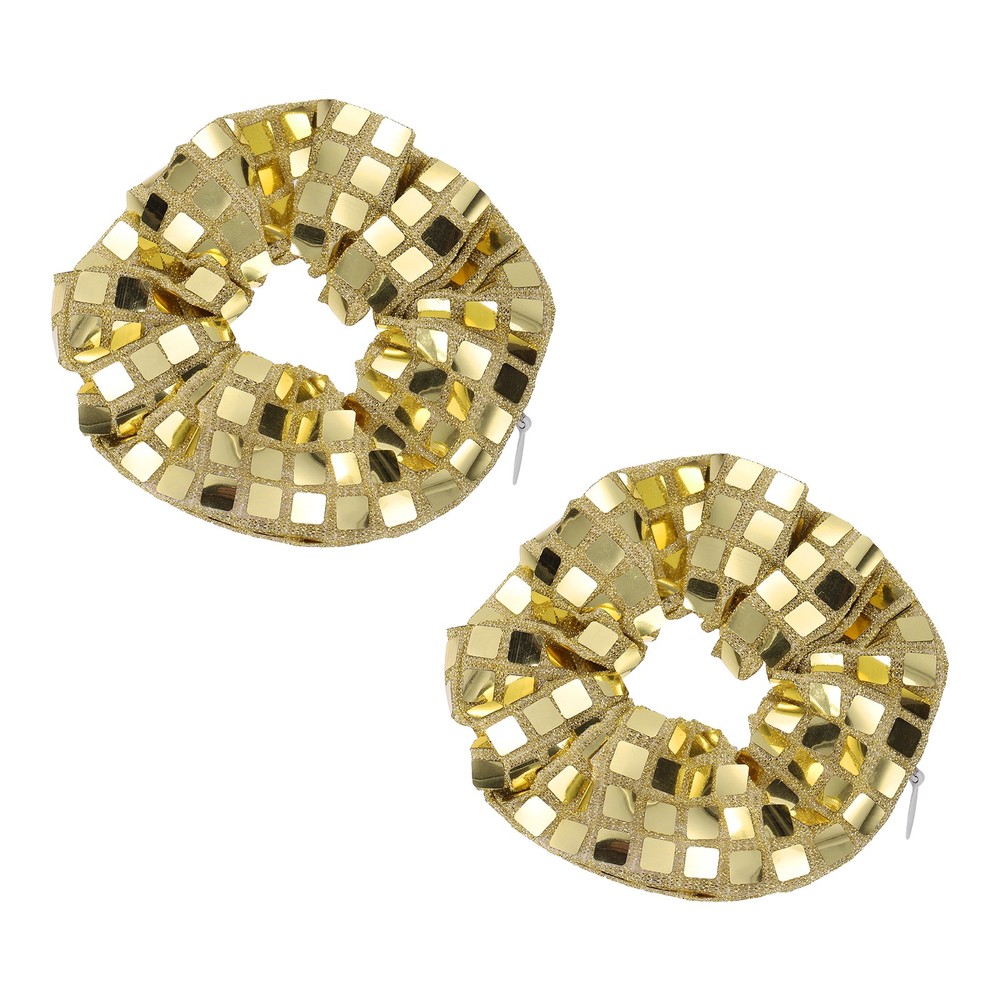 2 Pcs Velvet Scrunchie with Pocket Zipper Sequin Elastic Hair Ties Gold