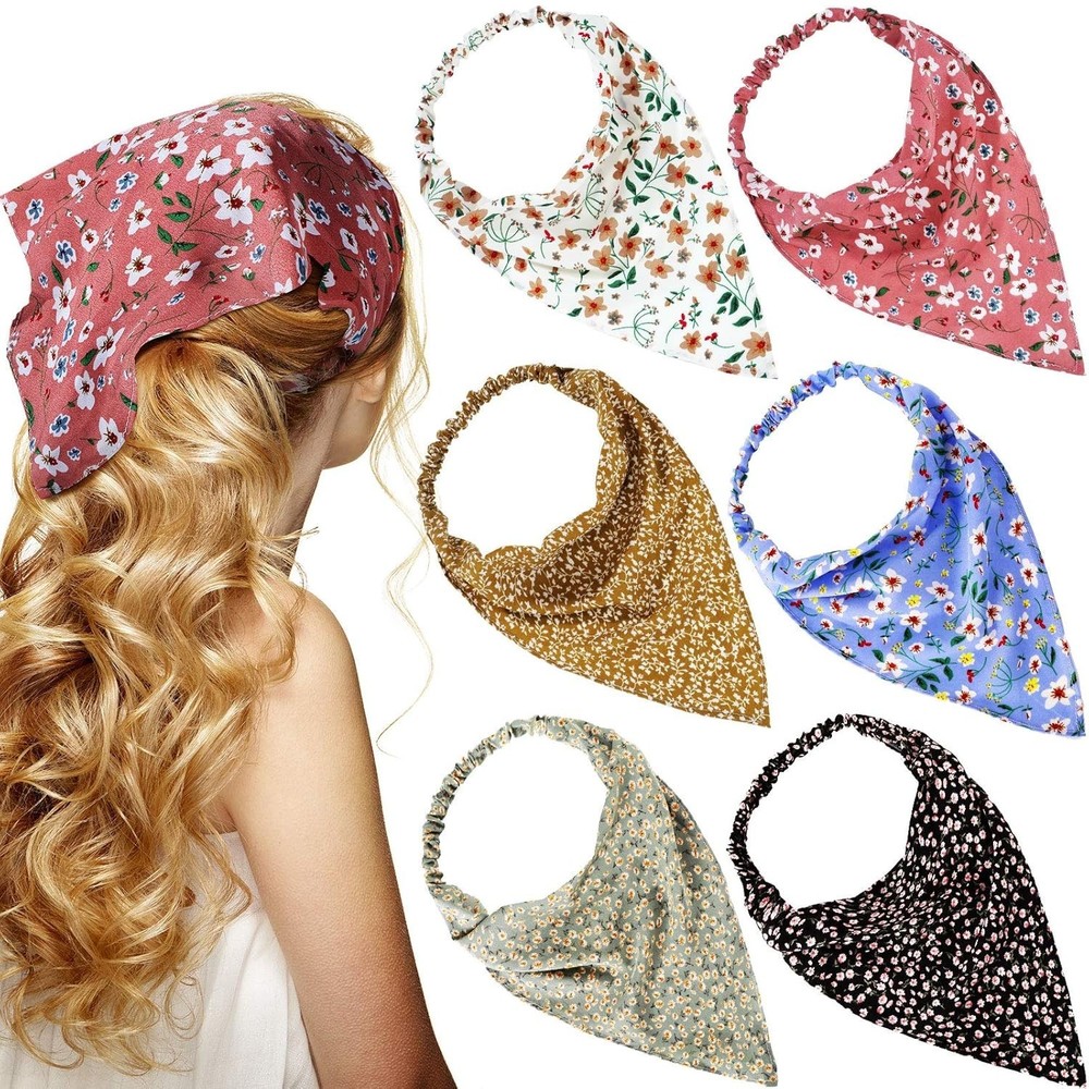 6 Pcs Floral Hair Bandana Headband Scarf Set Chiffon Boho Women Girl Clip Floral