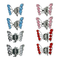 8Pcs Women’s Butterfly Hair Claw Clips – Silver Tone, Multicolor Zirconia
