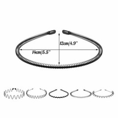 6PCS Metal Headband Sports Hair Band Hoop Comb Hairband Wave Headwear Men Women