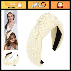 Non-Slip Pearl Knotted Headband for Women – Wide Beaded Hair Accessories