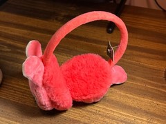 NEW 🐰 All Ages BIG EYED Pink Rabbit Adjustable Ear Muffs Faux Rabbit Fur
