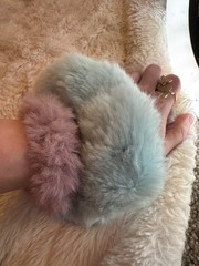 Set of 2 Blue & purple Faux Fur Round Scrunchie Hair Ties for Women Teens Casual