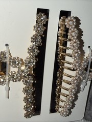 NATASHA HAIR CLIPS Faux Pearls & Rhinestones -Lead Compliant -Set of 2