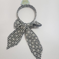 Piper K Gingham Check Daisy Bow Headband Floral Ribbon Tail Cottagecore Peasant