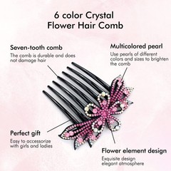 flower rhinestone hair comb is 10*11.3ccm/4*4.4″, pink, blue, white, yellow,…