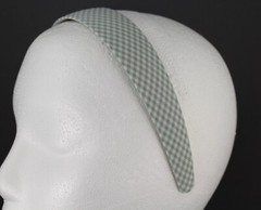 Green White gingham plaid headband 1 3/16″ wide tartan fabric covered hair band