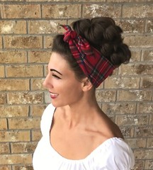 Handmade Red Plaid Flannel Retro Headband Hair Wrap Scarf 1940s 1950s Style