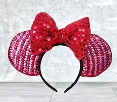 Mouse Ears Headband for Teens or Adults Red Sequins with Matching Bow Brand New