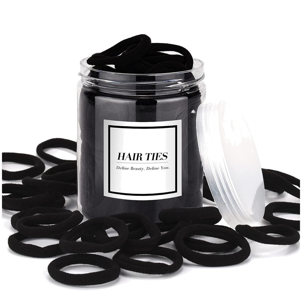 50PCS No Damage Black Hair Ties – Seamless Cotton Spirals for Thick Curly Hair