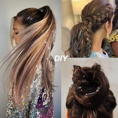 Hair Tinsel Pack of 12 Pcs Clip in Hair Tinsel 1 Count (Pack of 12) Silver