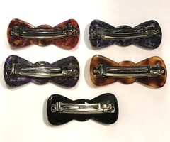 Delsol French Metal Hair Clip Women Barrette Bow Iridescent Color Made in France