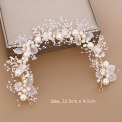 Big Flower White Pearl Crystal Hair Head Band Accessories Bridal Wedding