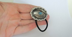 Oval turquoise blue stone metal native hair tie ponytail holder scrunchie