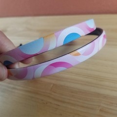 Girls Headbands Lot 4 Pcs 1/2″ Wide Hairbands Pink Brown Blue Circle Patterns