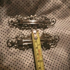 Two (2) Vintage Hair Barrettes with Gray Faux Pearls and Rhinestones