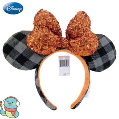 Disney` Anniversary Minnie Ears Orange Spangle Square Parks Plaid Rare Headband