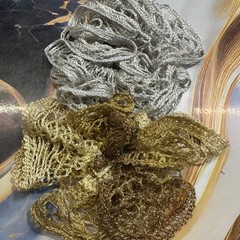 NEW hand made crocheted hair tie scrunchies silver gold set of 2