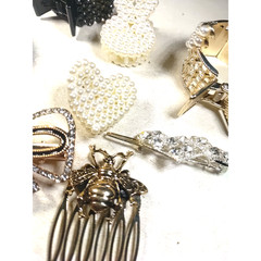 Hair Barrette Pony Tail Holders Lot Of 8 Rhinestone. Faux Pearls