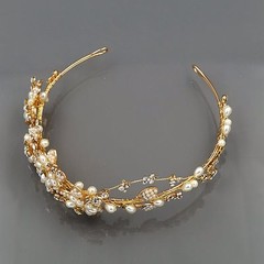 Crystal Pearl Headband Gold Bridal Headpieces Tiara Wedding Accessory 00593