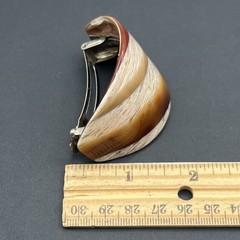 French Hair Barrette Ponytail Clip Holder Brown White Striped Design