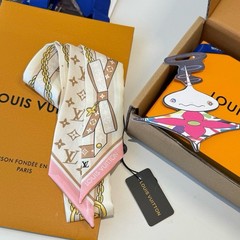 Louis Vuitton Silk Monogram Bow Ribbon Hair Accessory Beige Brown Pink