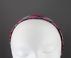 Pink White Black plaid headband 1 1/8″ wide tartan fabric covered hair band