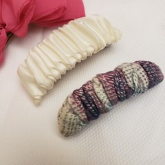 Vintage 1980s Lot of Fabric Hair Barrettes with French Metal Clips