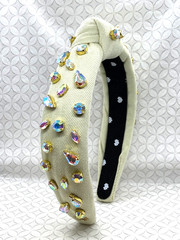 Lele Sadoughi Slim Candy Jeweled Knotted Headband Ivory Denim Crystals