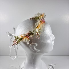Pink White Flower Crown Pearl Wedding Quinceanera First Communion Boho Halo FH_N