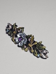 Vintage Style Floral Barrette Purple Rhinestone Crystal Enamel Flower Leaf Clip