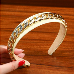 STUNNING HANDMADE LEMON SATIN HEADBAND WITH BOLD GOLD CHAIN, HAIR ACCESSORY