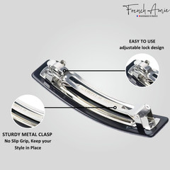 French Amie Glittery Bar Large Handmade Celluloid Hair Clip Barrette for Women