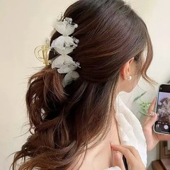 Pink Light Blue Sheer Butterfly Hair Grabber Pearl Rhinestone Fairycore Elegant
