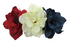 Triple Red White Blue Apple Blossom Silk Flowers Hair Comb