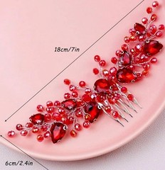 Red Crystal Hair Comb for Women, Bridal Hair Accessory, Special Occasions New