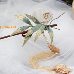 Chinese Ancient Silk Flower Hairpin Bamboo Hairpin Hanfu Handmade Accessory
