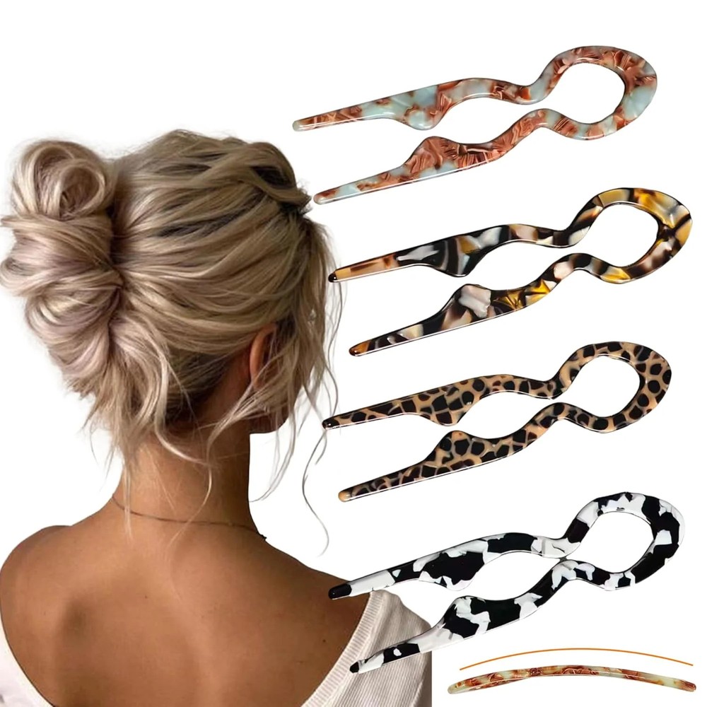 4PCS Lialys Prestige French Hair Pins for Women，Acetate Tortoise French Hair Pin
