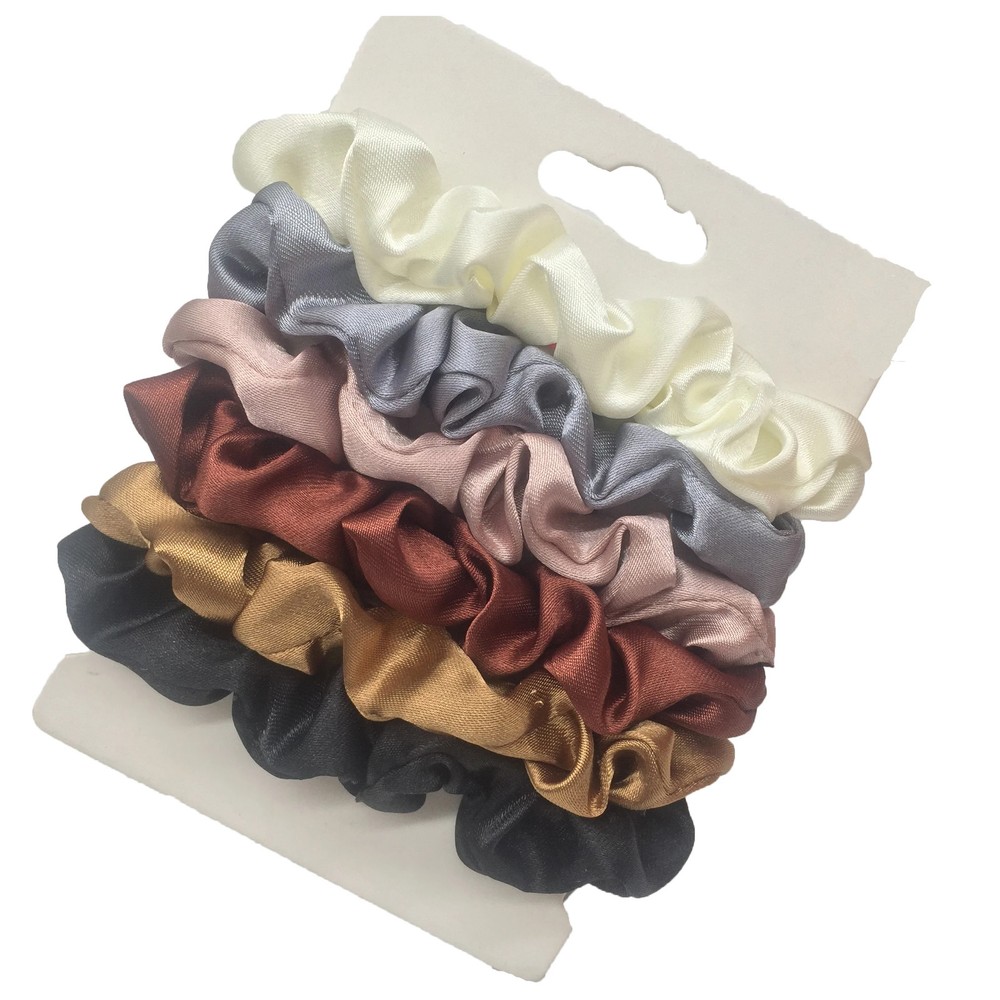 6 Pc Hair Scrunchies Satin Small Cute Elastic Ponytail Holder Black Women Hair
